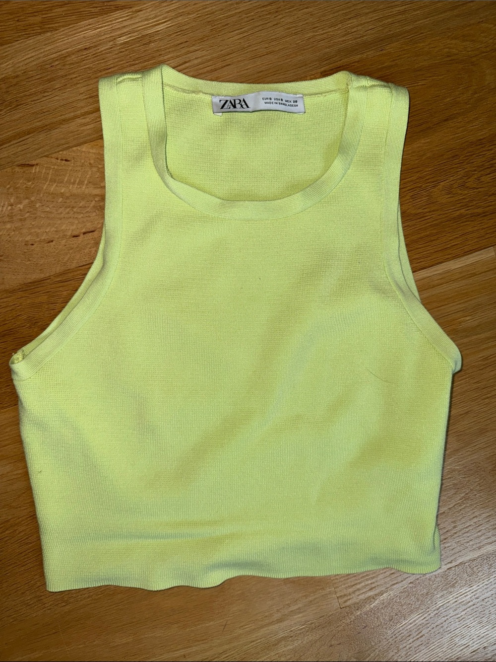 ZARA Pale Neon Yellow Cropped Tank Top